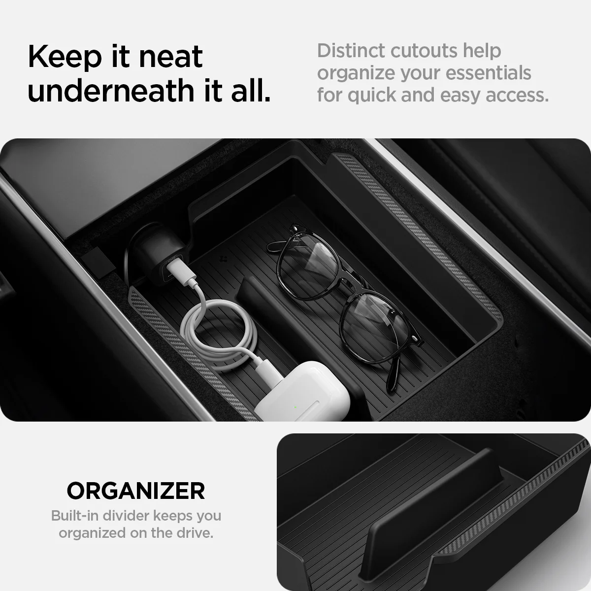 Tesla Series - Armrest Console Organizer Upper Tray | 2-Section 19 Tesla Series - Armrest Console Organizer Upper Tray | 2-Section