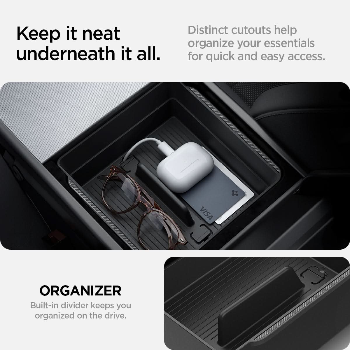 Tesla Series - Armrest Console Organizer Upper Tray | 2-Section 4 Tesla Series - Armrest Console Organizer Upper Tray | 2-Section