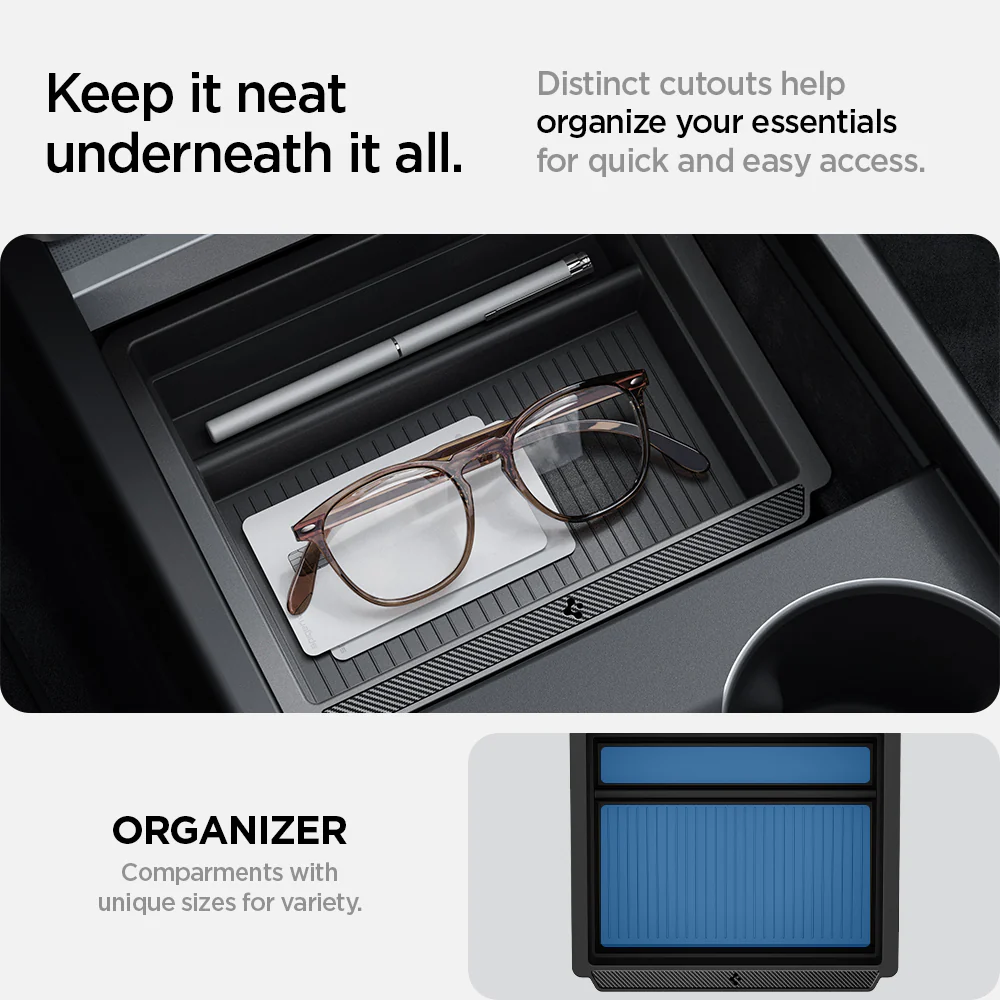 Tesla Series - Sliding Center Console Organizer Upper Tray | 2-Section 4 Tesla Series - Sliding Center Console Organizer Upper Tray | 2-Section