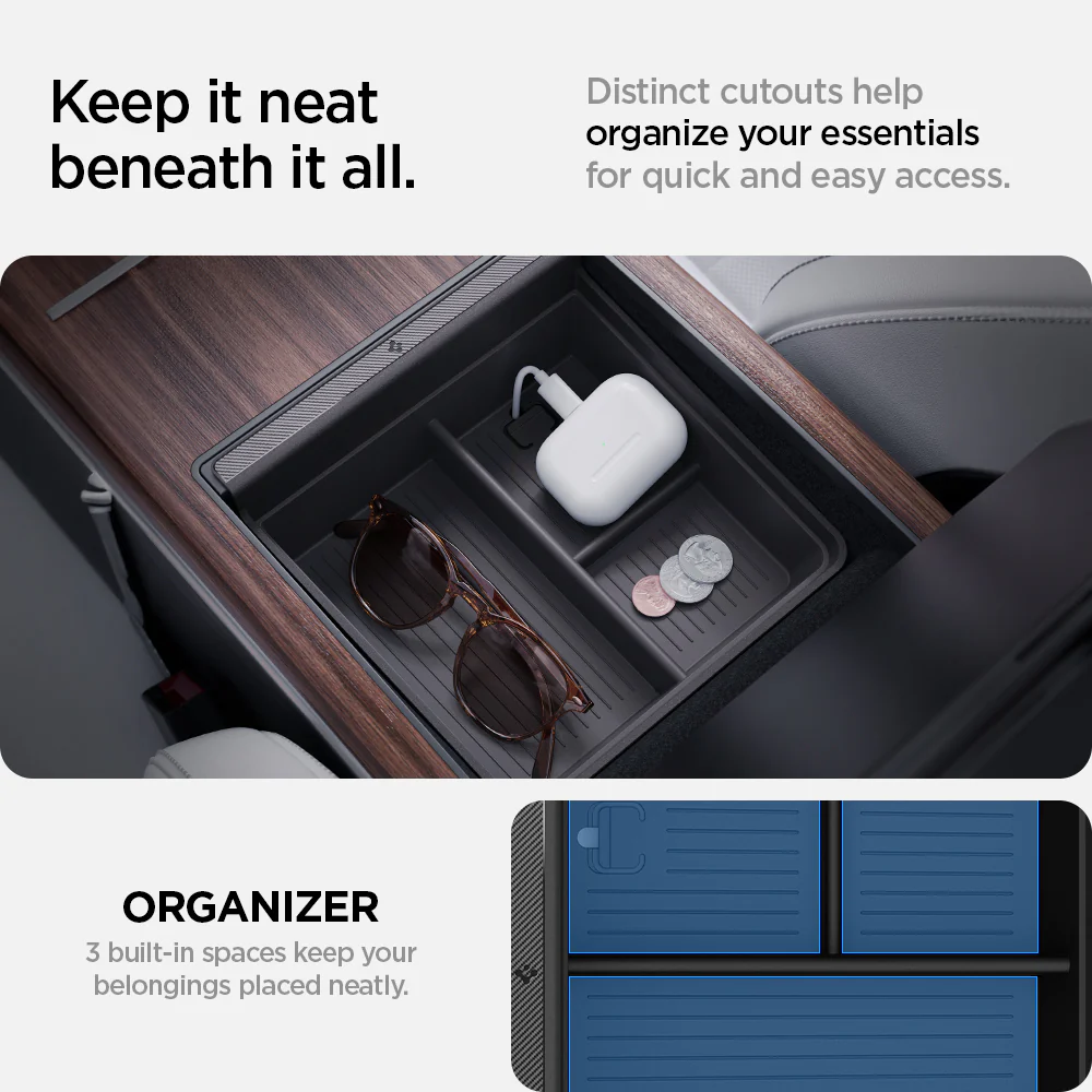 Tesla Series - Non-Slide Center Console Organizer | 3-Section 4 Tesla Series - Non-Slide Center Console Organizer | 3-Section