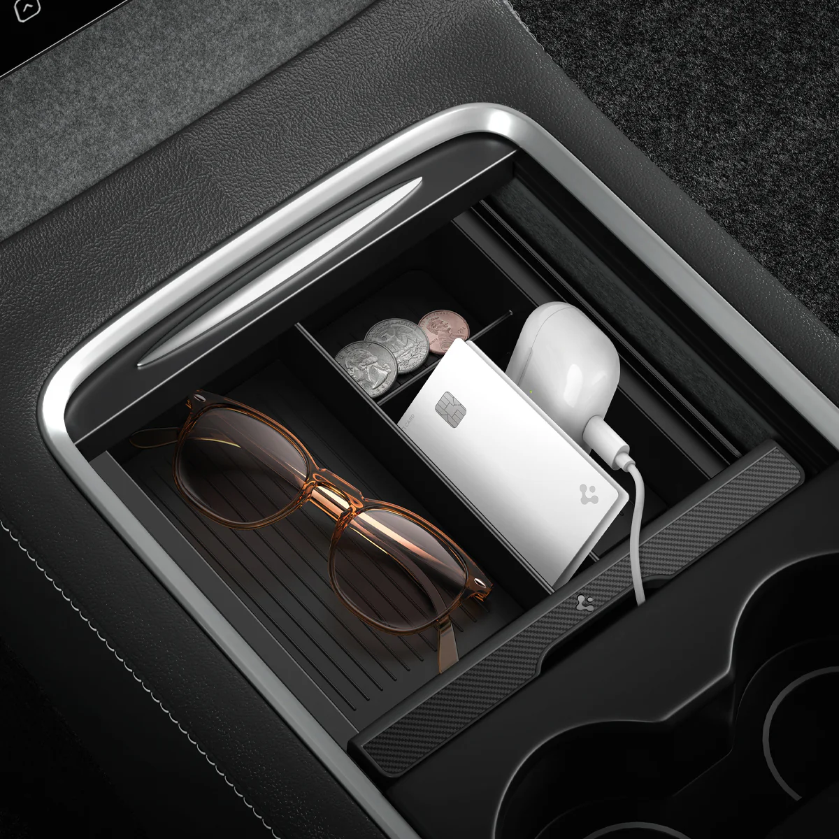 Tesla Series - Sliding Center Console Organizer Upper Tray | 4-Section