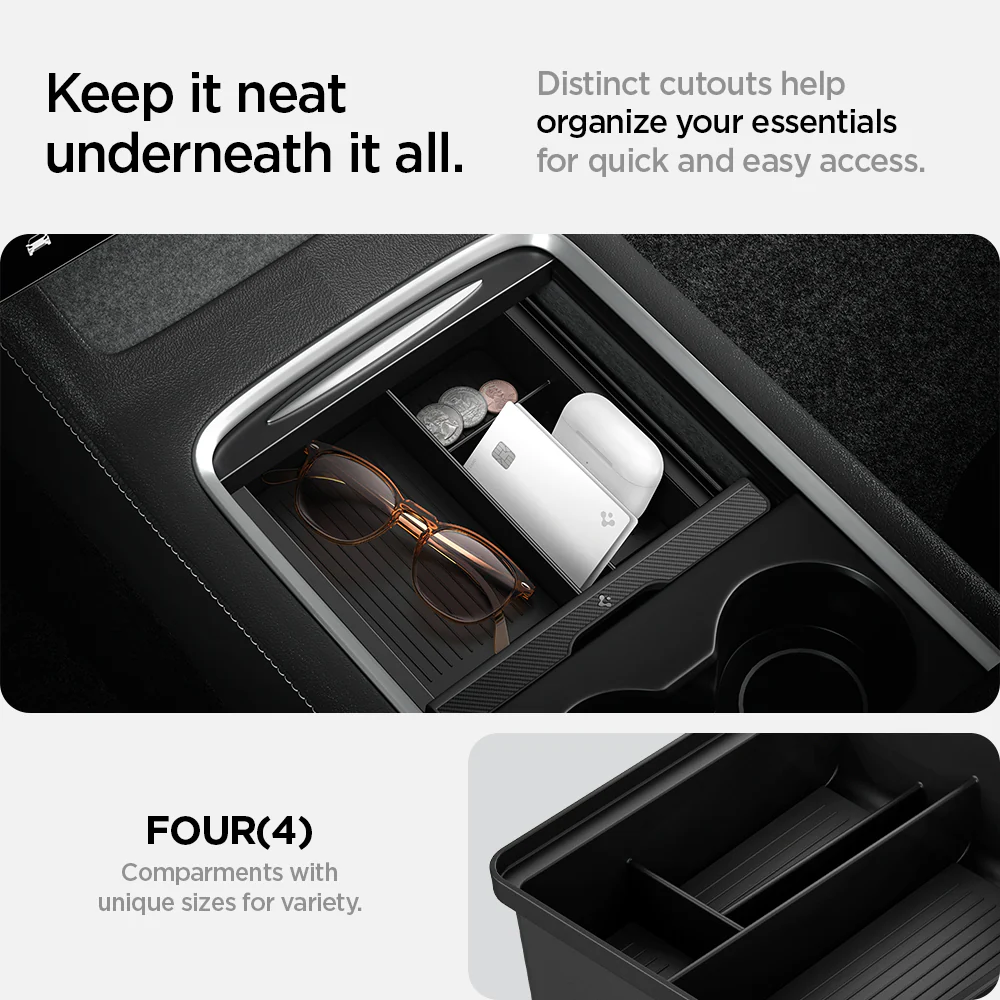 Tesla Series - Sliding Center Console Organizer Upper Tray | 4-Section 4 Tesla Series - Sliding Center Console Organizer Upper Tray | 4-Section