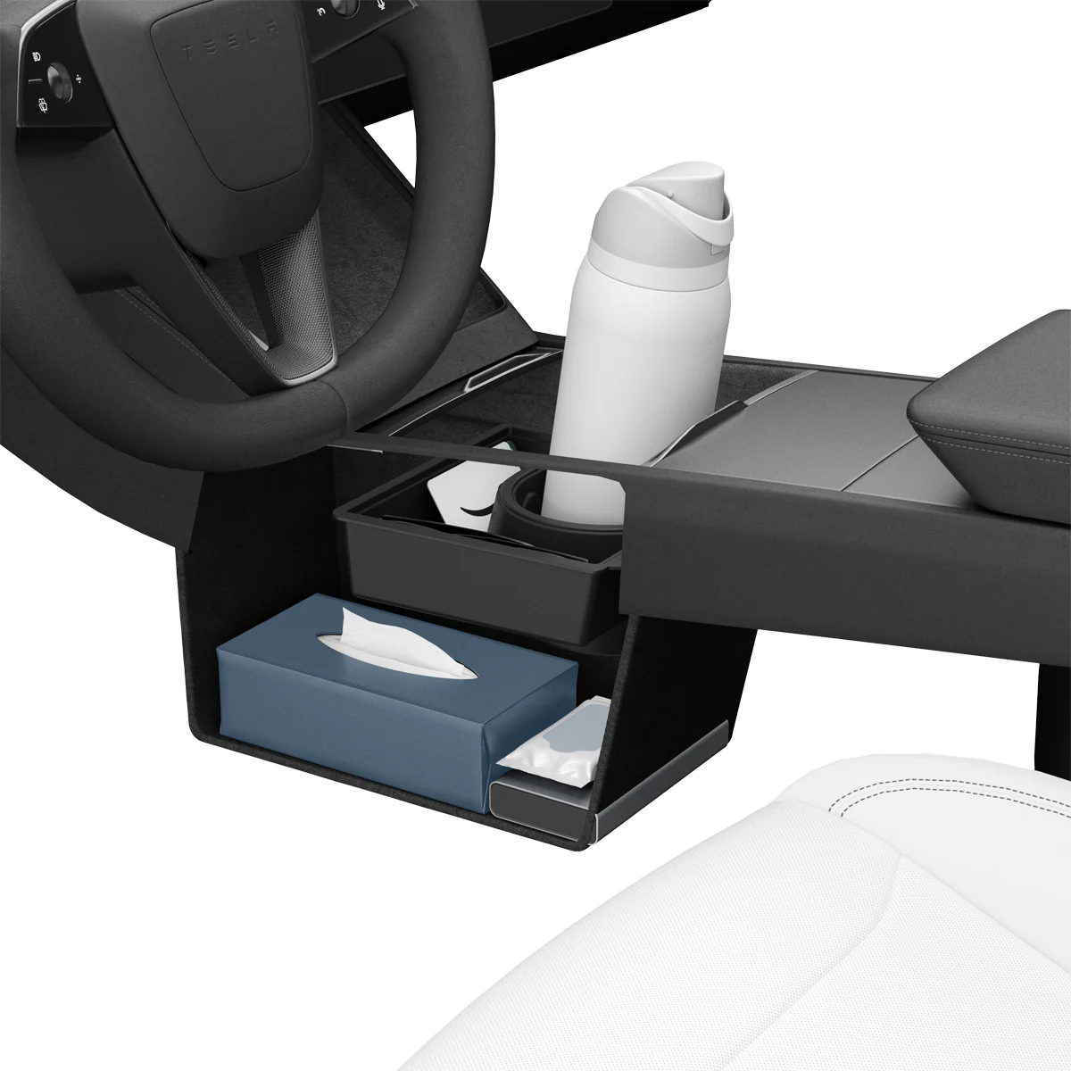 Tesla Series - Sliding Center Console Organizer with Bottle Holder | TO220SC 2 Tesla Series - Sliding Center Console Organizer with Bottle Holder | TO220SC