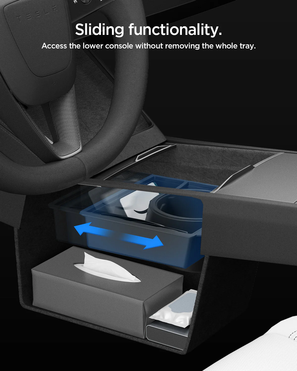 Tesla Series - Sliding Center Console Organizer with Bottle Holder | TO220SC 7 Tesla Series - Sliding Center Console Organizer with Bottle Holder | TO220SC